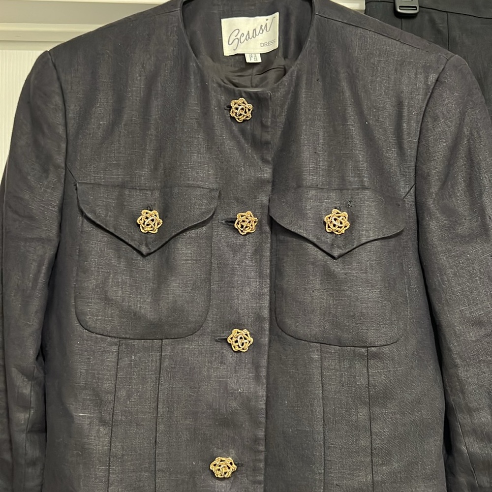 Scaasi vintage 2 piece suit, black, size 10, 100% linen. - Picture 3 of 7